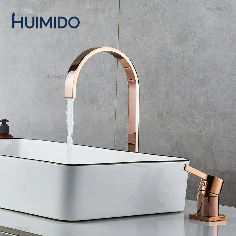 Basin faucet Bathroom super long pipe two holes Rose Gold Widespread bathroom faucet sink tap 360 rotating widespread basin Tap