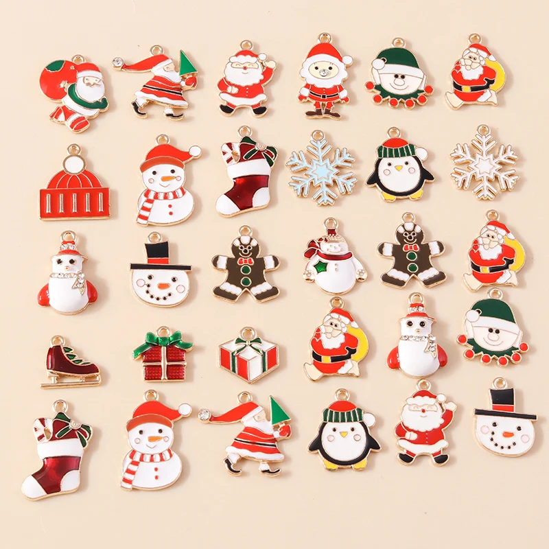 

10pcs Enamel Christmas Charm Gingerbread Man Snowflake Snowman Santa Pendant for Diy Necklace Earring Jewelry Making Accessories
