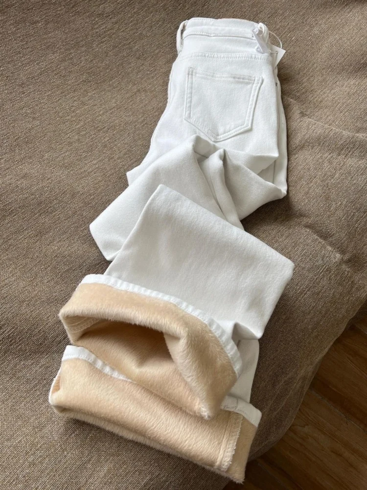 Fce اصطف Thiened مايكرو متوهج الجينز النساء الشتاء حجم كبير التخسيس ثنى صالح عادية عالية الخصر الدنيم السراويل #3