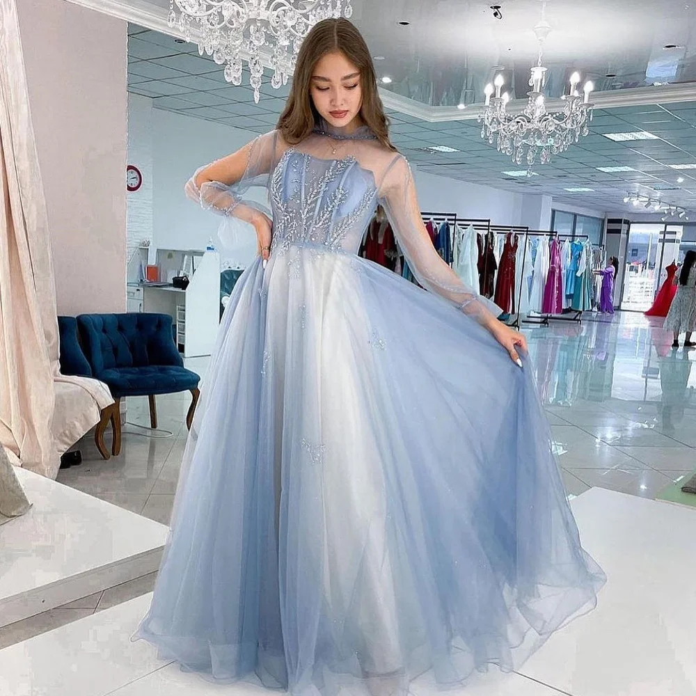 

Tulle Draped Applique Pleat Formal Evening A-line High Collar Bespoke Occasion Gown Long Dresses