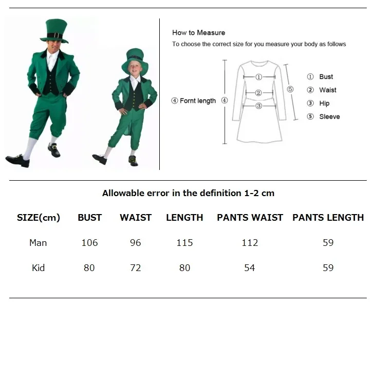 Irish Goblin Costume Ireland Traditional Festival St.Patrick's Day Costume Halloween Cosplay Alice Child Adult Elf Costume