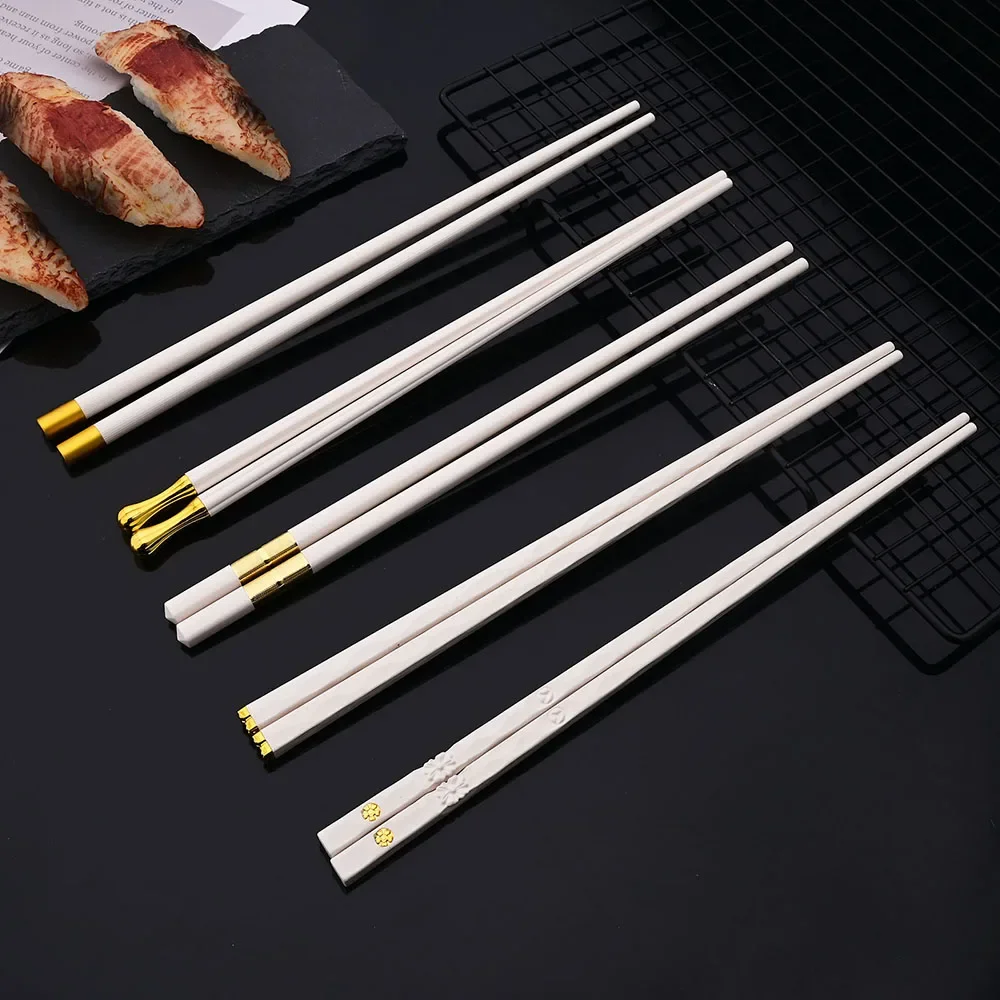 5 Pairs Japanese Chinese Chopsticks Sushi Sticks Reusable Metal Korean Chopsticks Set Healthy Alloy Tableware Palillos Chinos