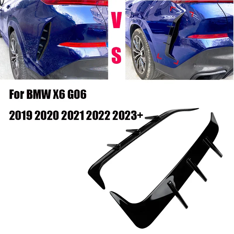 

For BMW X6 G06 Car Rear Side Bumper Splitter Spoiler Canard Air Vent 2019 2020 2021 2022 2023+ Gloss Black Tuning Body Kits
