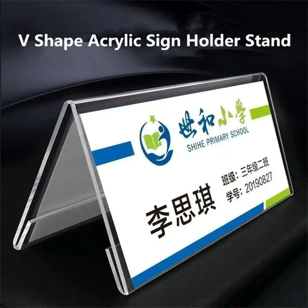 

10 Pieces v Shape Clear Acrylic Sign Holder Display Stand Price Card Tag Label Name Card Case Stand Counter Top Shelf Stand