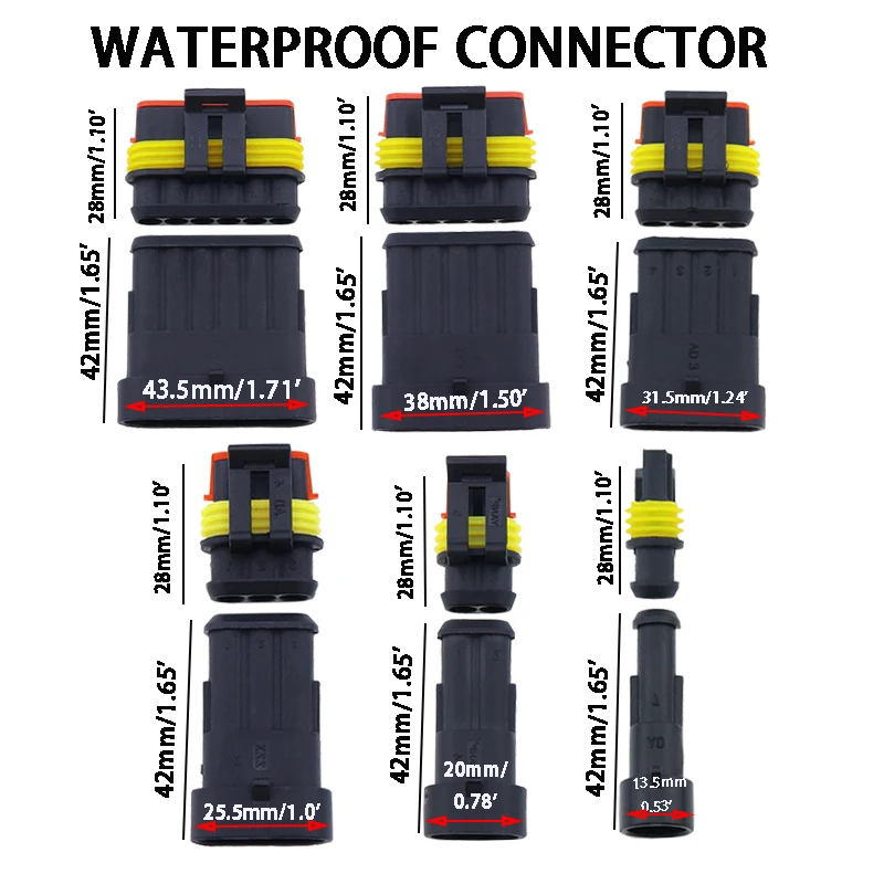 Juego de conectores de cable eléctrico para coche y camión, terminales de enchufe de 1/2/3/4/5/6 Pines, impermeables, 12a, IP68, 5 Juegos