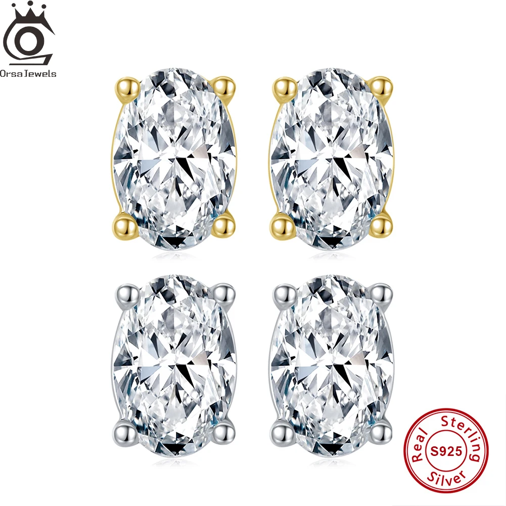 

ORSA JEWELS Sparkling Cubic Zirconia Stud Earrings Soild 925 Sterling Silver Clear CZ Ear Stud Simple Crystal Earrings APE58