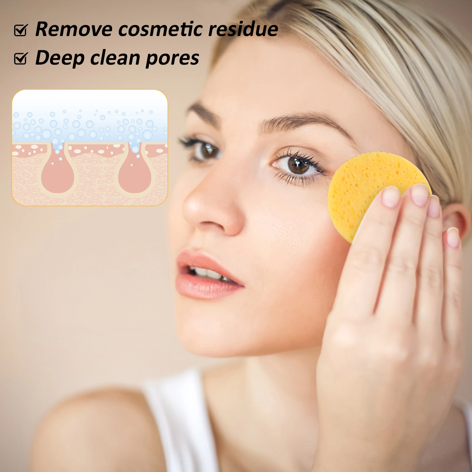 

50pcs Round Sponge Facial Cleansing Makeup Remover Tools Reusable Travel Size Disposable For Face Skincare Clean