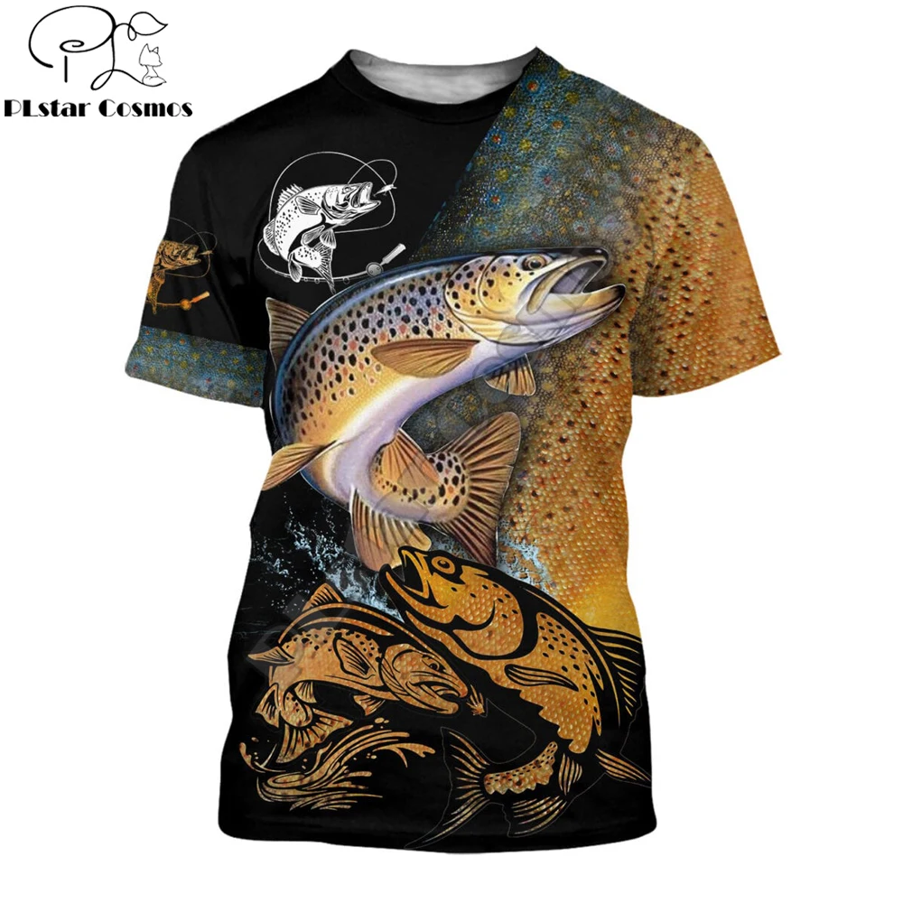 Men\'s Summer T-shirt Brook Trout Fishing 3D Printed Harajuku Casual Short Sleeve T-shirt Unisex Neutral Outdoor Quick Drying Top