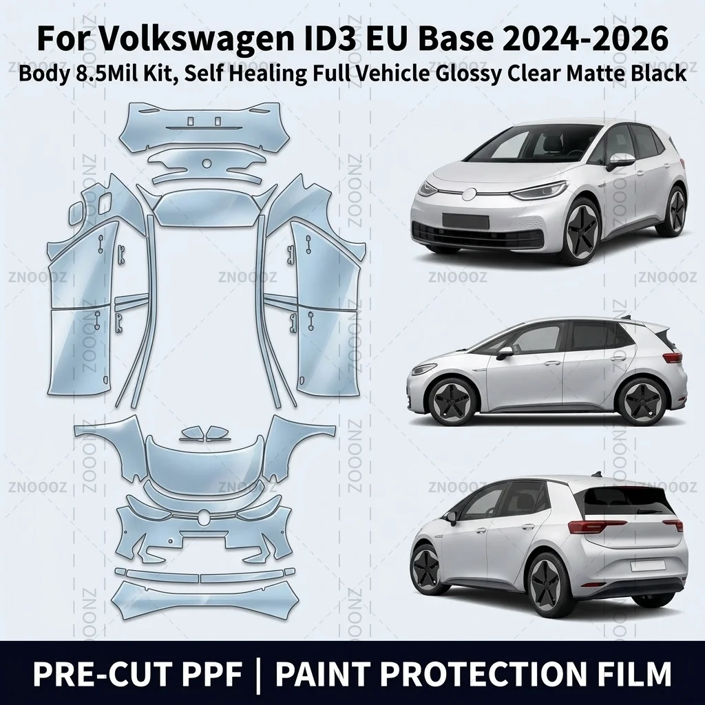 Pre-Cut PPF TPU For Volkswagen ID3 EU Base 2024-2026 Body 8.5Mil Kit, Self Healing Full Vehicle Glossy Clear Matte Black