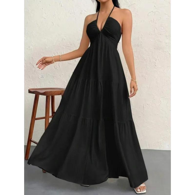 فستان بوهو عميق على شكل حرف V بدون أكتاف - فستان طويل أنيق بحزام لحفلات الزفاف والحفلات والمناسبات الخاصة وملابس السهرة