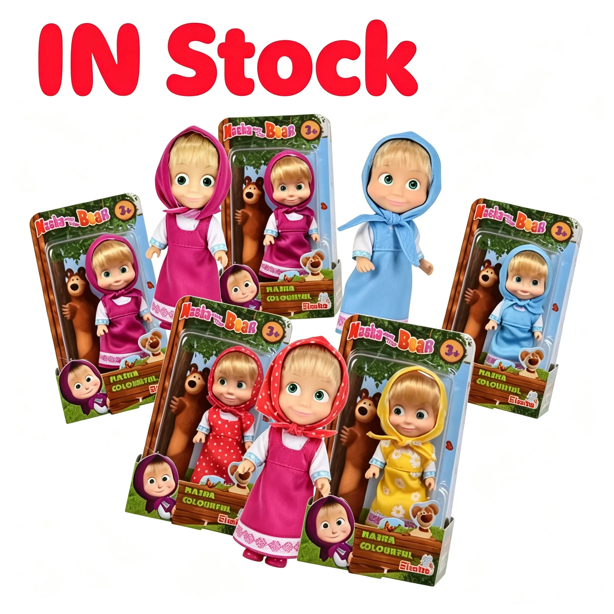 Masha and The Bear 12cm Dress Up Doll with Realistic Hair & Removable Clothes, Kids Pretend Play Gift