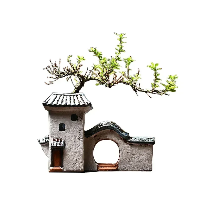 Ceramic house Zen Flower Pot for Succulent Plants Desktop Decoration Garden Landscaping Chinese Home Gift