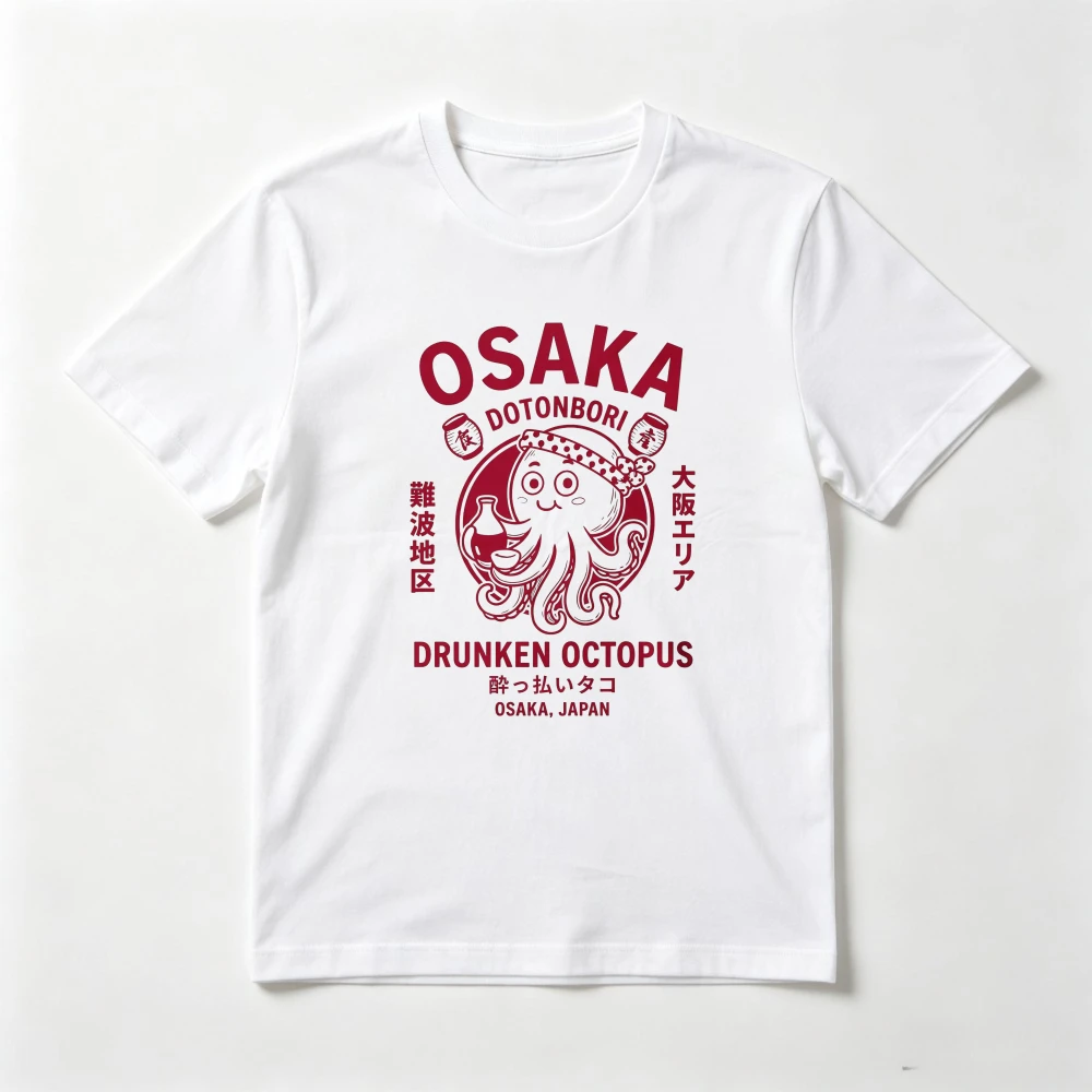 Funny Osaka Drunken Octopus Caroon Graphic Printed T-shirt Japan Food Lover T Shirt Casuual Fashion Loose Summer Man Women Tees