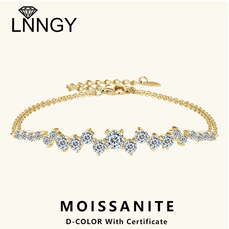 

Lnngy Moissanite Bracelet With Certificate 925 Sterling Silver Adjustable Double Chain Bracelets for Women Wedding Jewelry Gift