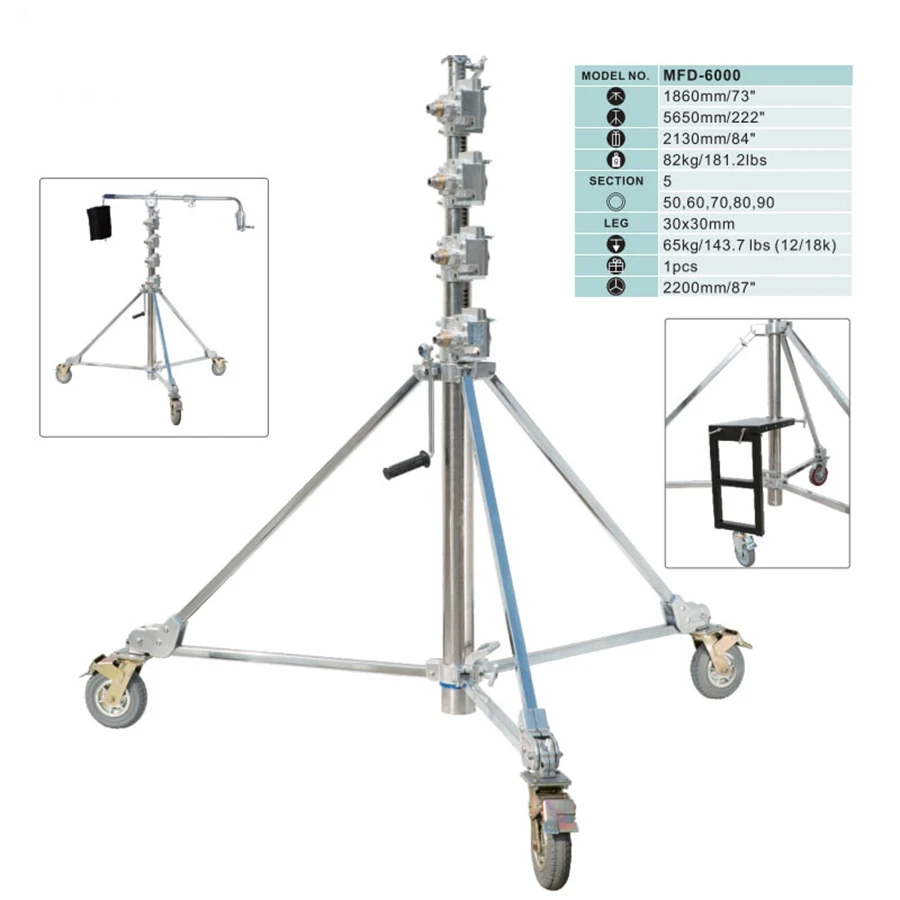 Photography Video Accessories Hand Cranking Stainless Steel Heavy Duty Light Stand For Film Shooting