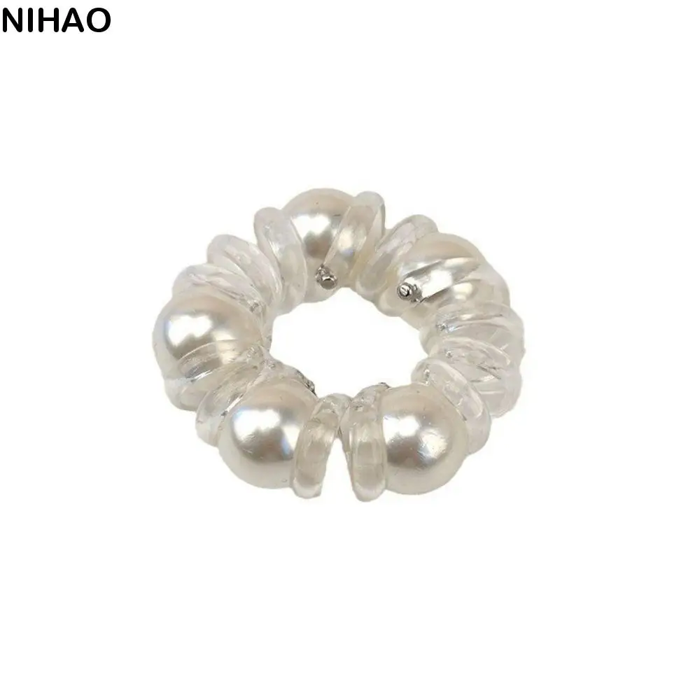 

TPU Telephone Line Hair Rope Korean Style Elastic Transparent Hair Ring Rubber Band Scrunchies Pearl Ponytail Holder