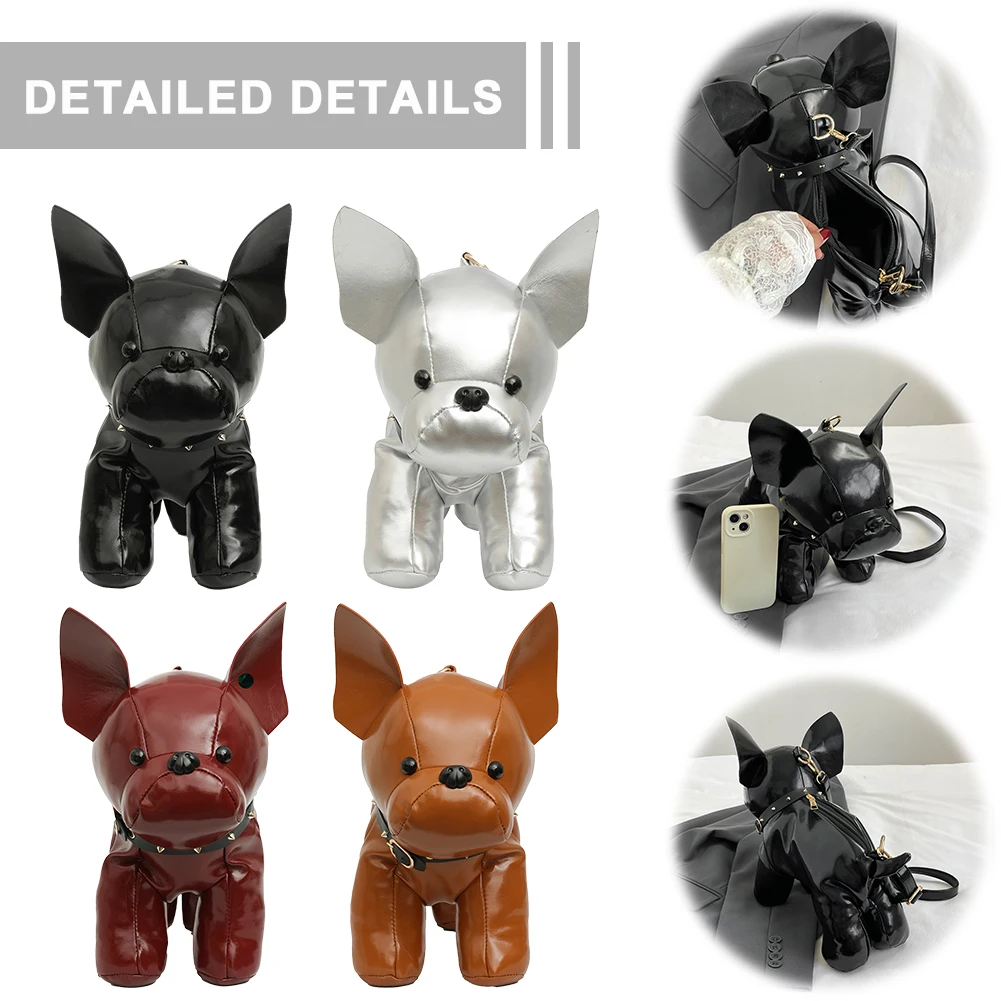

Shoulder Bag for Men Women Bulldog Shaped Handbag PU Leather Adjustable Strap with Zipper Satchel Purse for Shoping Travel
