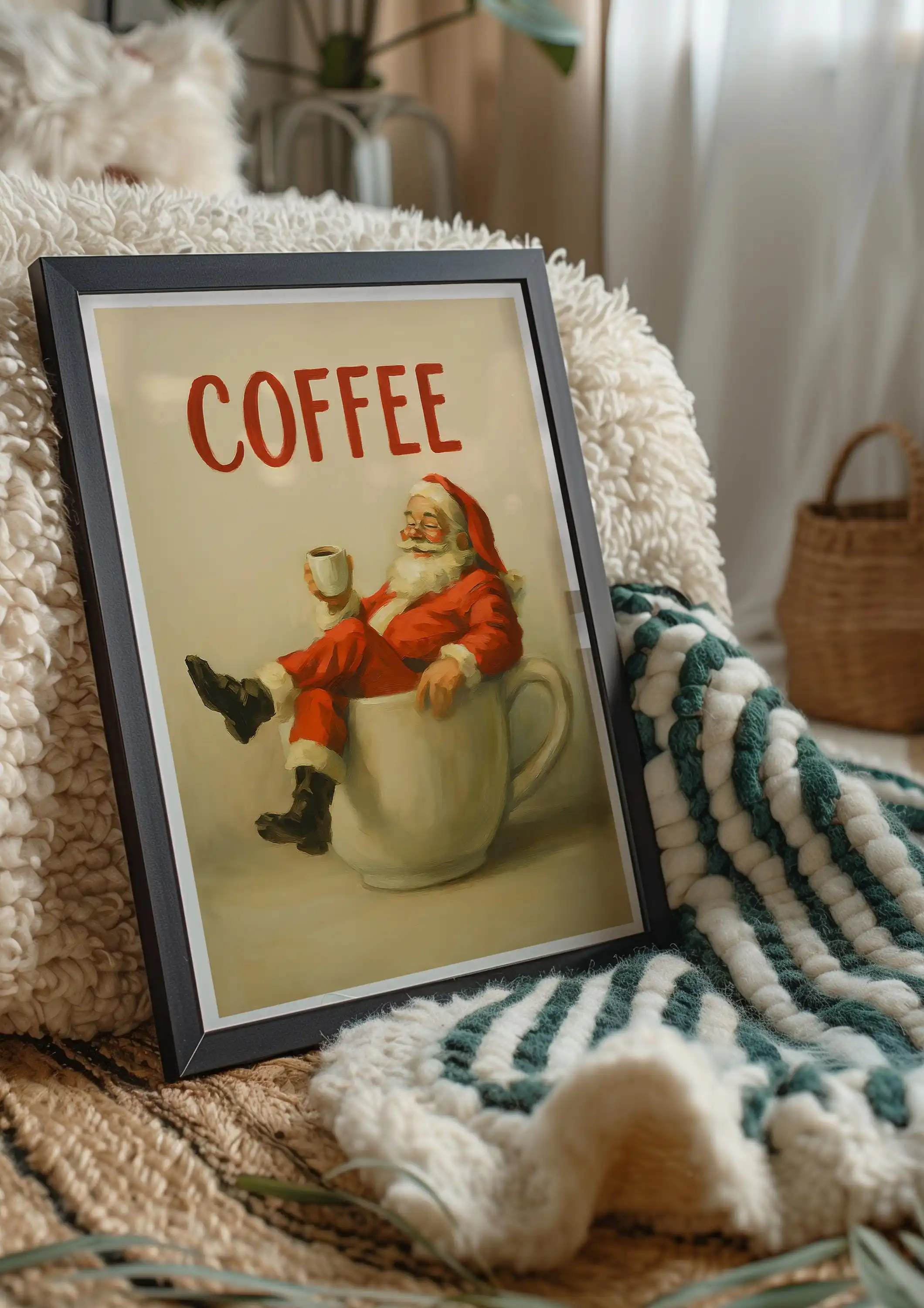 Funny Christmas Cheers Santa Claus Poster Retro Christmas Vintage Coffee Wall Art for Christmas Holiday & Living Room Decoration