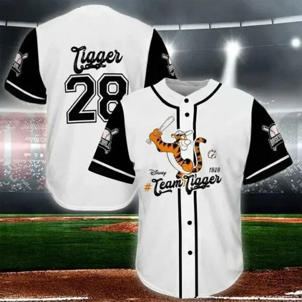 Disney Winnie the Pooh Tigger Baseball Jersey Casual Mens Women Button Up Short Sleeve Jersey Disney Baseball Jersey Fashion Top