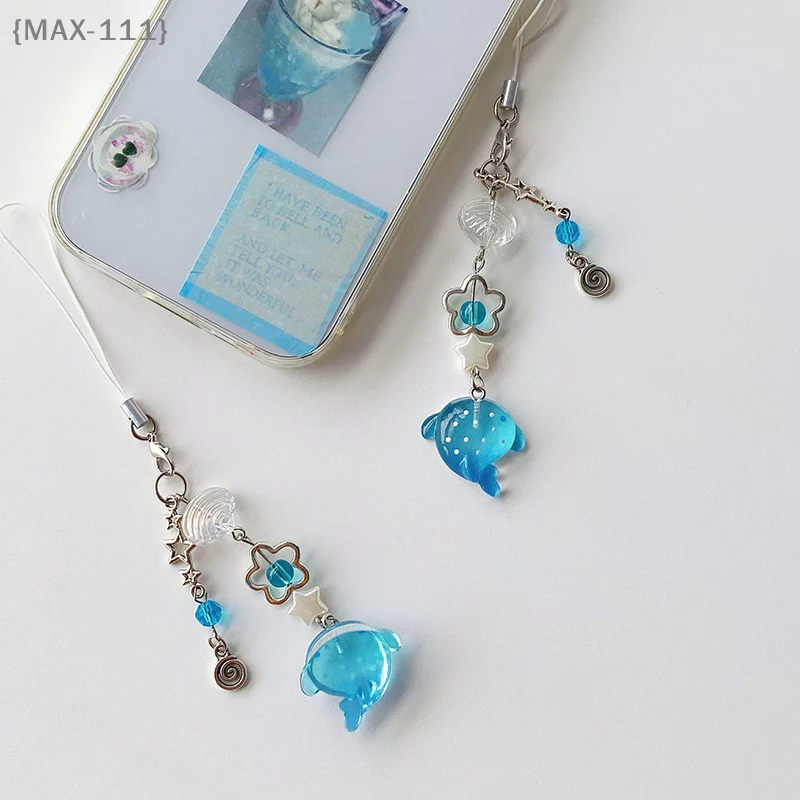 【F-MAX111】Blue Pink Simulation Marine Shark Phone Chain - Handcrafted Beaded Keyring Fish Charm Aesthetic Y2K Unique Accessory