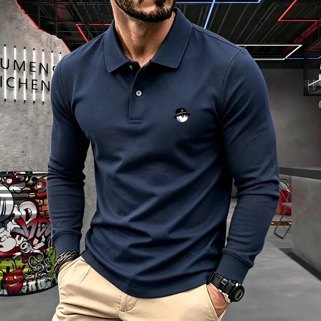 100 % reine Baumwolle, hochwertige Marke, Herren-Polohemd mit langen Ärmeln, Herbst-/Winterkollektion, modisches, luxuriöses Golfoberteil mit Stickerei, lässiges T-Shirt. – Detail 8
