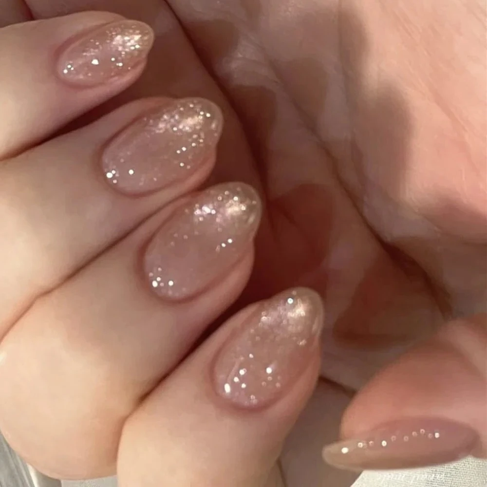 

Glitter Powder Cat Eye Almond Fake Nails Love Heart Long Pointed False Nails Art Square Shiny Rhinestone Stiletto Press on Nails