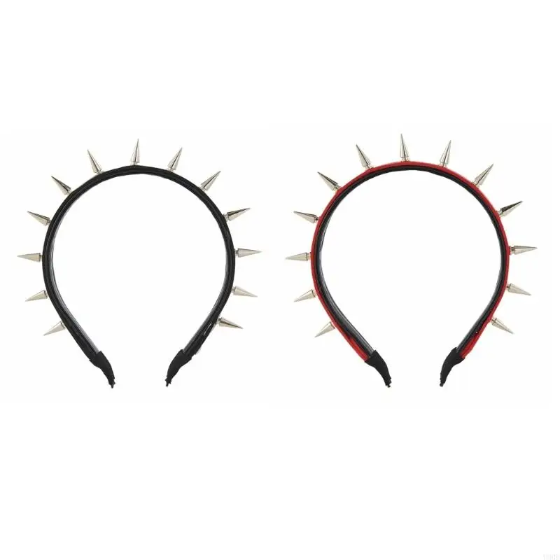 

U90E Spiked Headband Gothic Tiaras Leather Spiked Headpiece Steampunk Rock Headband For Men Punk Headband Rivet Headband