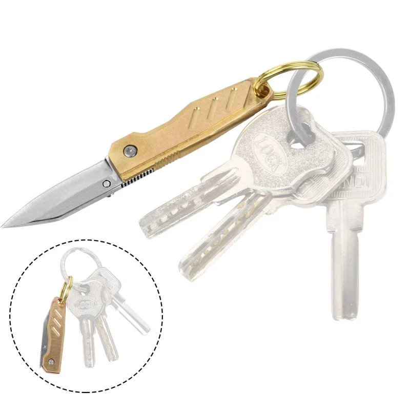 Mini Brass Keychain Pocket Knife Portable Unboxing Cutter Outdoor EDC Tool Multifunctional Survival Folding Knife for Men Gift