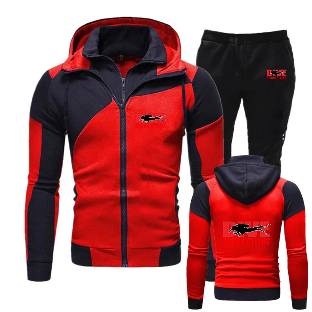Spring And Autumn Comfortable 2026 Men's Scuba Diving Diver Logo Print Creative Graphic High Street Hoodies Pants Sports Suits