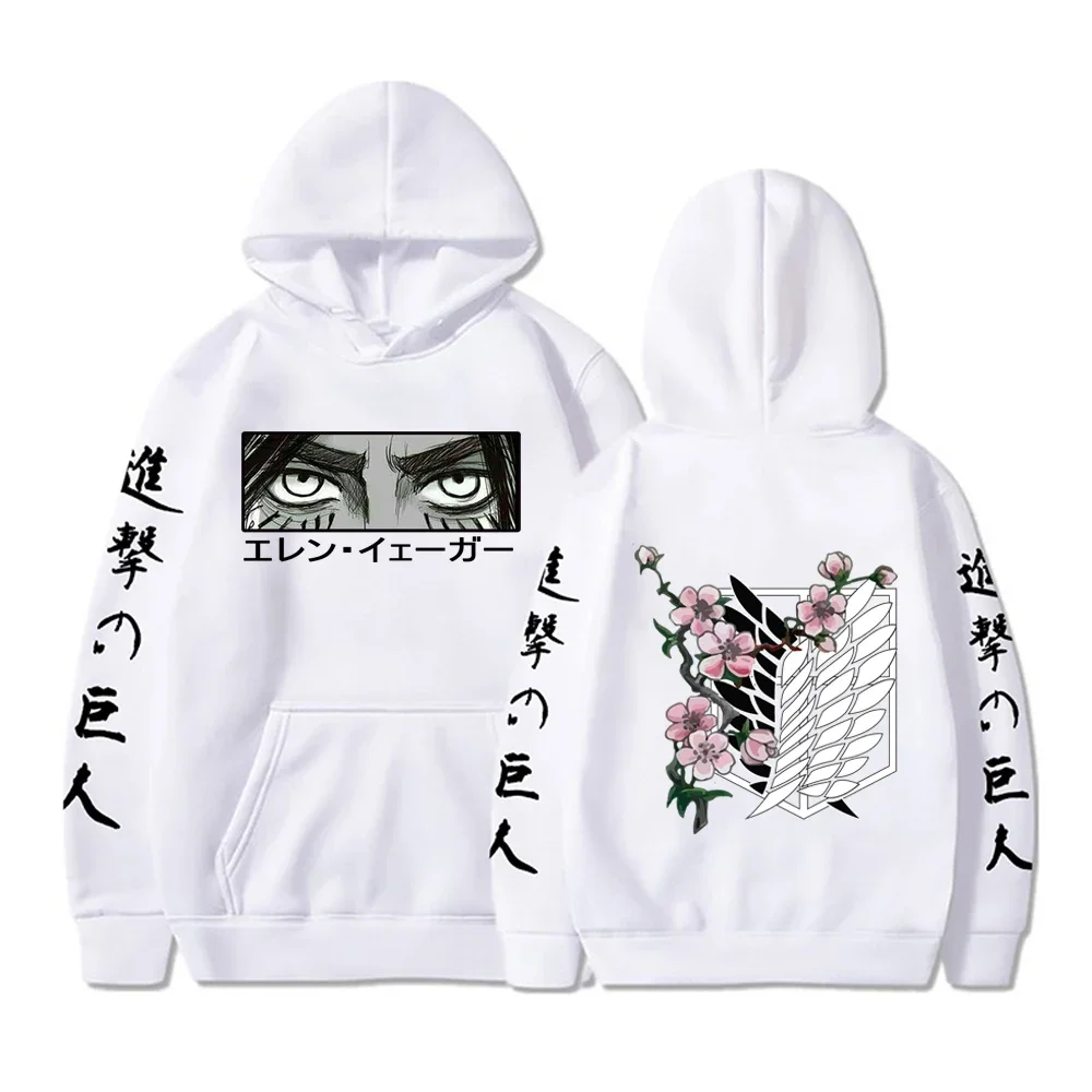 Fashion Anime Attack on Titan Eren Yeager Eyes Print Long Sleeve Hoodies Harajuku Cartoon Winter Casual Women Men Sweatshirts