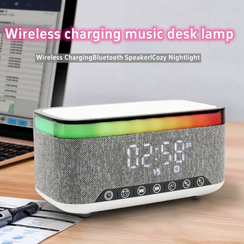 New White Noise Bluetooth Speaker Wireless Charging Digital Clock Alarm Clock 3-in-1 Wireless Charging Atmosphere Light Speaker