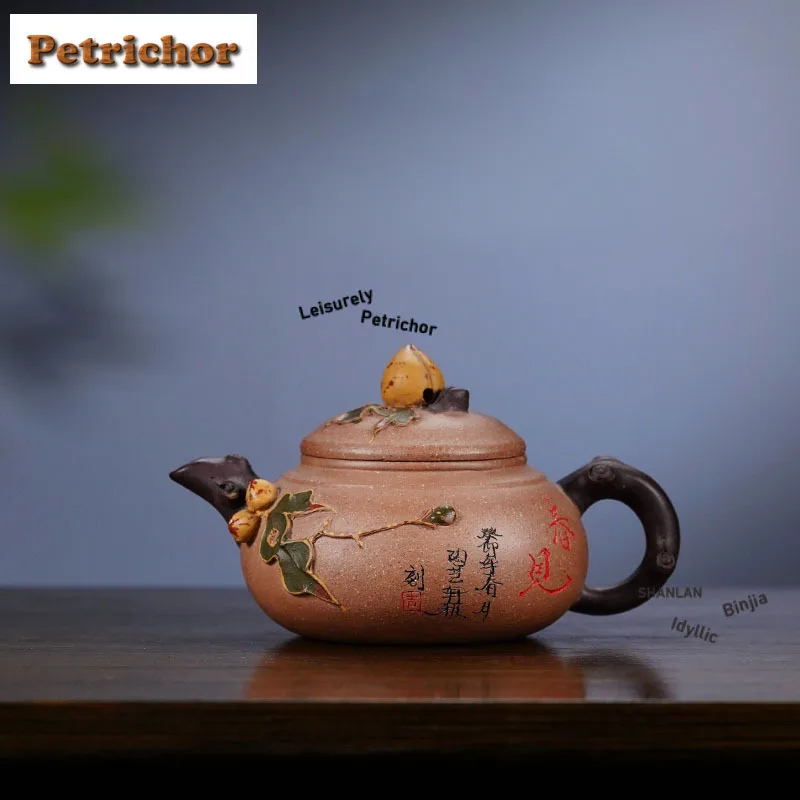150ml Yixing Purple Clay Teapots Handmade Longevity Peach Pot Raw Ore Section Mud Tea Brewing Kettle With Filter Zisha Tea Set