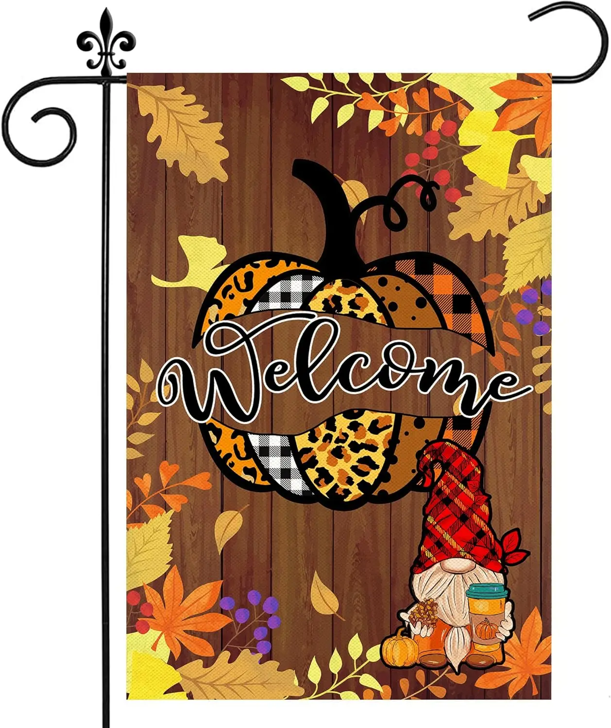 Fall Garden Flag, Hello Fall Flag 12x18 Double Sided, Welcome Fall Pumpkins Gnomes with Autumn Maple Leaves Burlap Vertical  yyi
