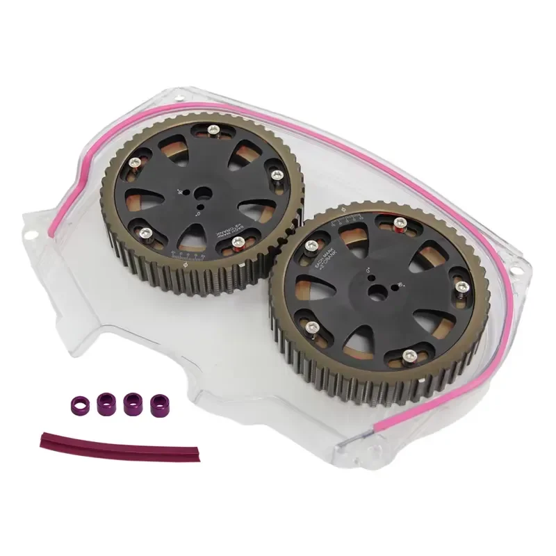 Clear Timing Belt Cover + Cam Pulleys Fit for Lancer EVO IV 96-98 V 98-99 VI 99-01 VII 01-03 VIII 03-05 4G63T