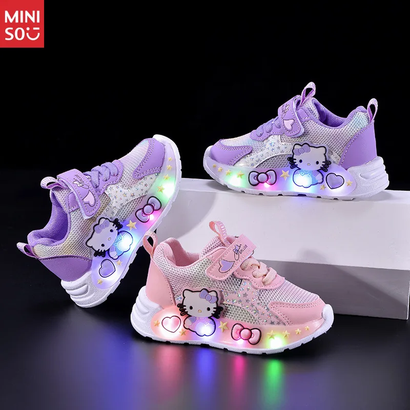 

Miniso Новые детские кроссовки со светодиодной подсветкой и рисунком мультяшного кота, кроссовки с дышащей сеткой для детей