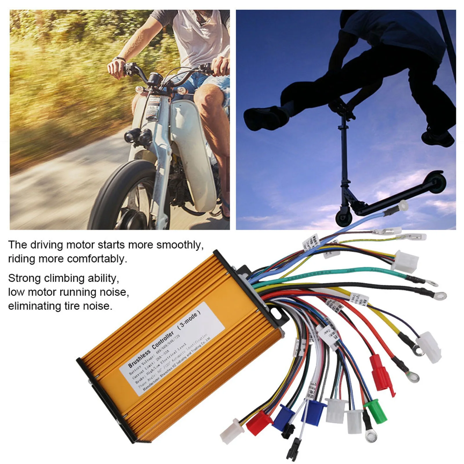 E‑Bike Brushless Speed Motor Controller for Electric Scooter 48V/60V/72V Three‑Mode Sinusoid 12 Tube Electric Motor Controller