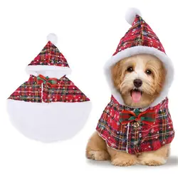 Weather Pet Cloak Festive Pet Christmas Cloak with Plaid Snowflake Print Bow Tie for Cats Small Dogs Cozy Hooded Cape Dress Up