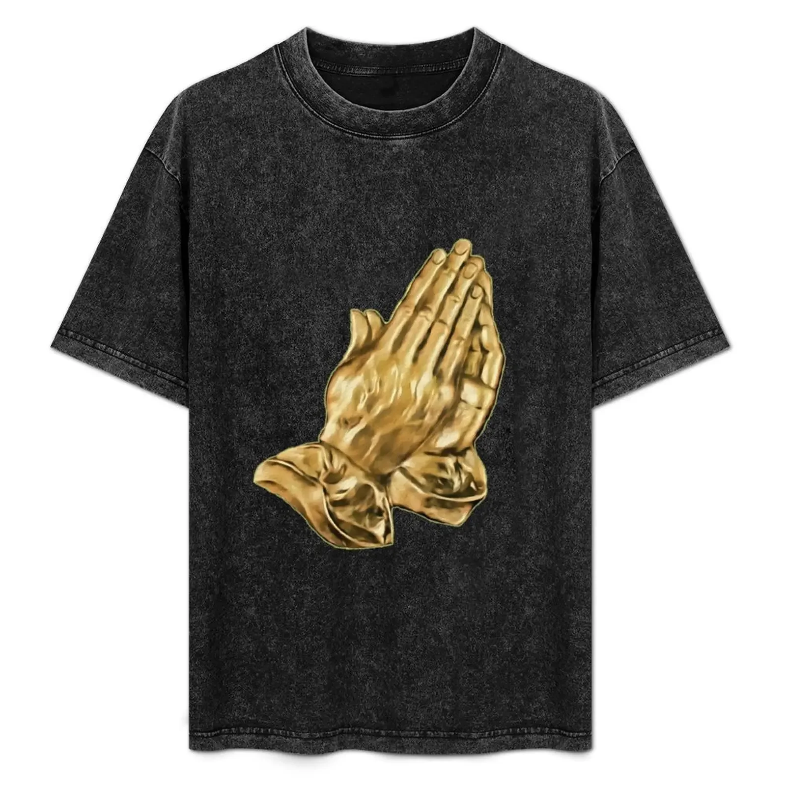 

Gold Praying Hands Pendant T-Shirt Casual Simple Design Short Sleeve Shirt