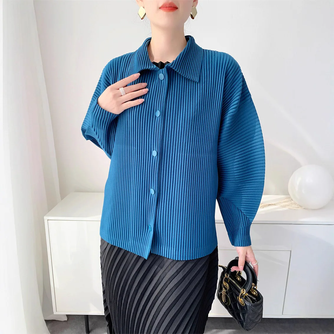 ミヤカスタイルビッグつまようじプリーツジャケット レディース 長袖 初秋新作 ルーズカジュアルカーディガン デザイナートップス