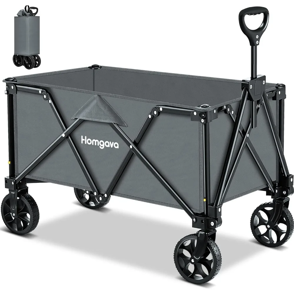 190L Collapsible Folding Wagon Cart, 345LBS Large Capacity Camping Wagon, All Terrain Foldable Wagon, Heavy Duty Utility Cart