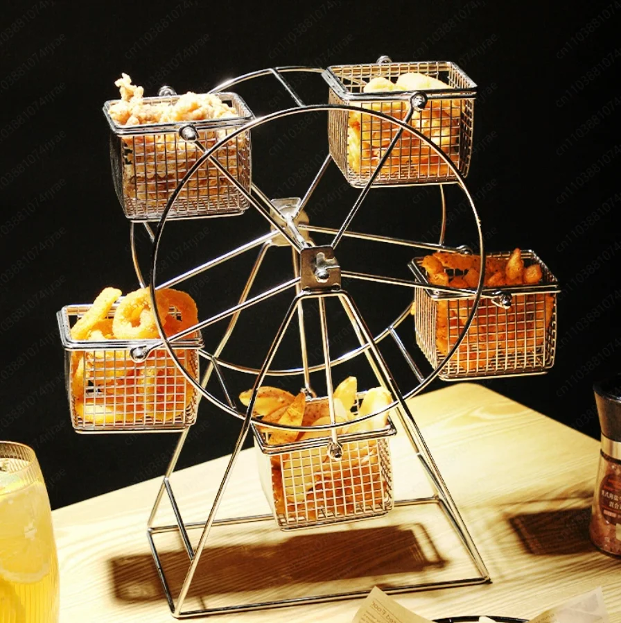 Estante giratorio para aperitivos con noria, cesta para patatas fritas y pollo frito, barra Gourmet para aperitivos, estante de exhibición de alimentos KTV Dim Sum