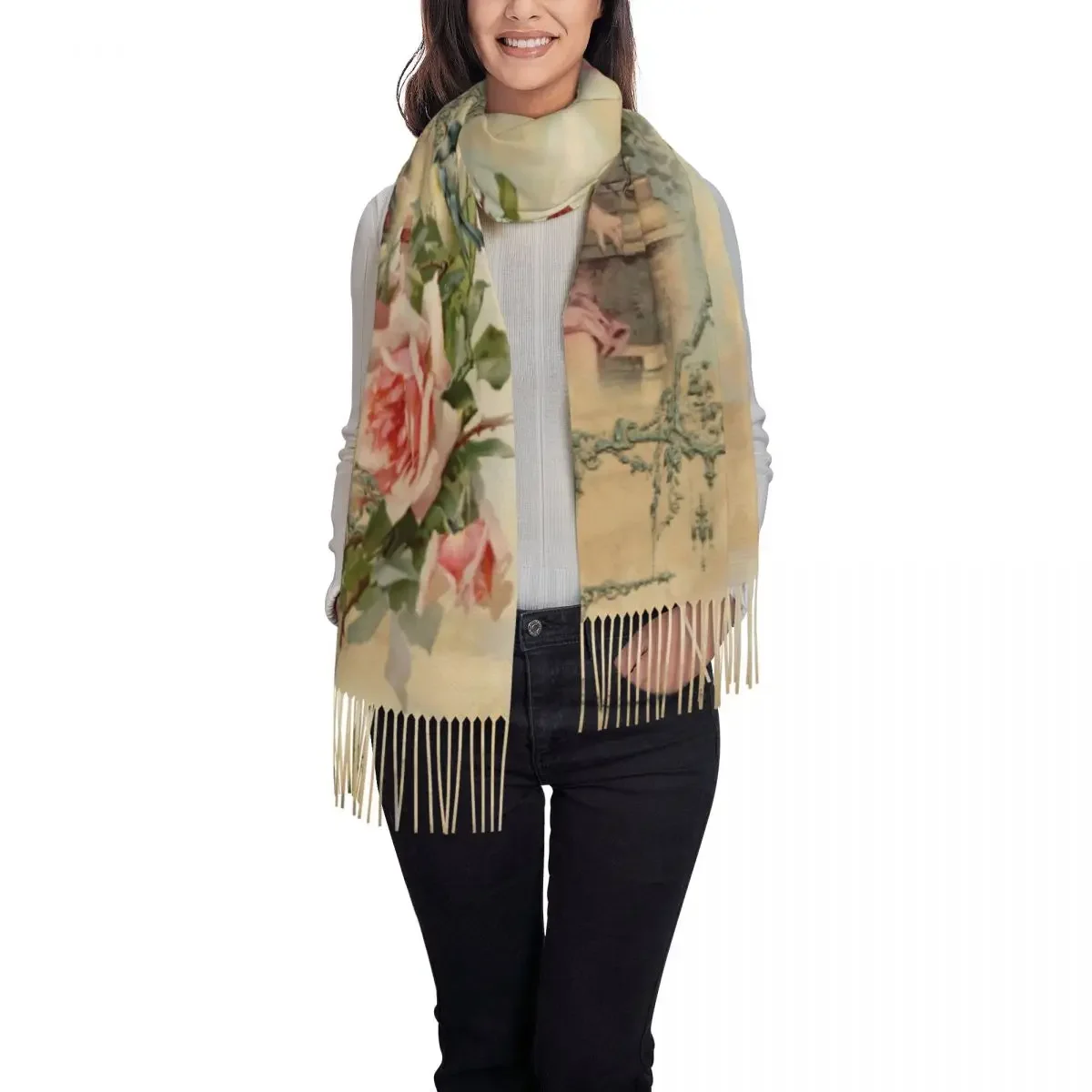 Custom Printed Victorian Angel Vintage Rose Scarf Women Men Winter Warm Scarves Shawls Wraps