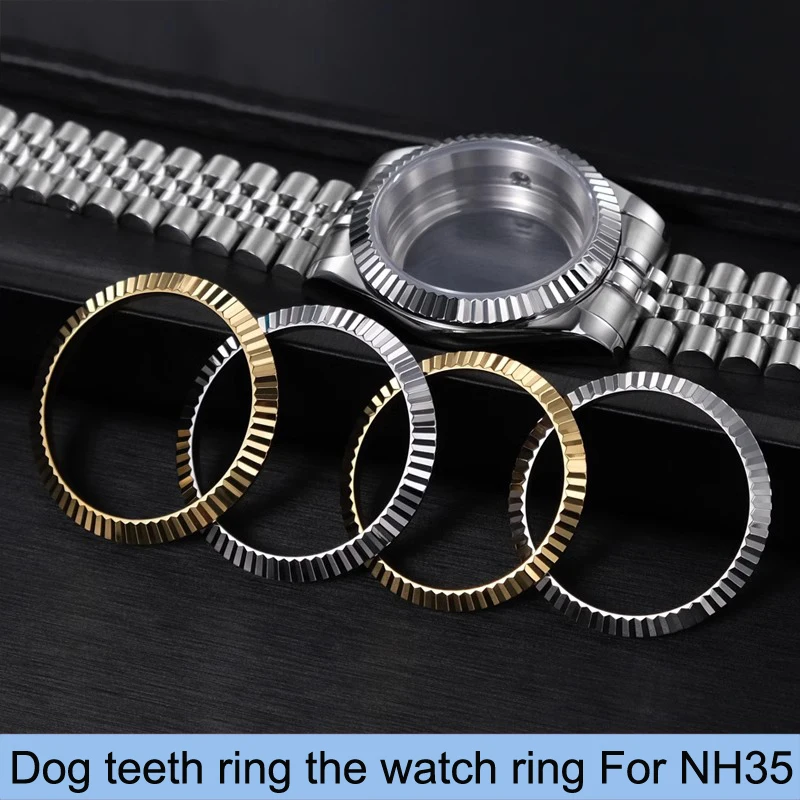 Stainless steel toothed scale ring for Rolex datejust dog tooth ring 35.8mm 39mm soild metal set Sapphire glass NH35 movement