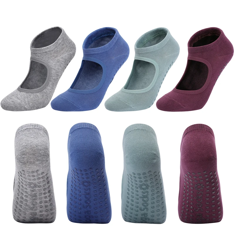 Women Yoga Socks with Grips Anti-Slip Breathable Backless Ankle Ladies Ballet Dance Sports Pilates Socks for Fitness Gym