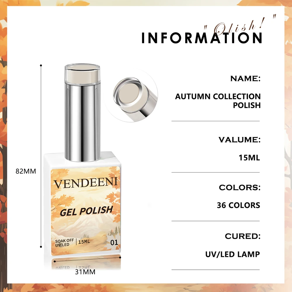 Vendeeni 36 Farben/Set Herbst Pure Color Gel Nagellack TPO HEMA FREI Hochpigmentierter UV Soak-Off Gel Lack mit Display – Detail 12