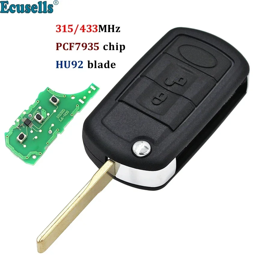 Ecusells 3 Buttons Remote Key 315MHz 433MHZ for Land Rover LR3 Range Rover Sport with PCF7935 Chip HU92 Uncut Blade