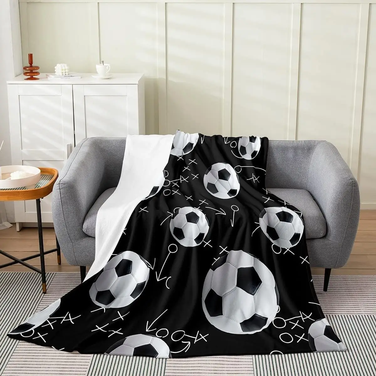 Football Bed Blanket Kids,Rugby Sports Flannel Fleece Throw Blanket Soccer Ball Game Fuzzy Blanket for Kids Boys