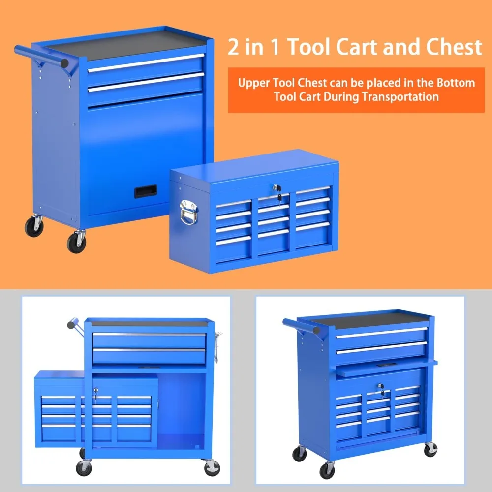 大容量ローリングツールチェスト、取り外し可能なキャビネット収納ツールボックス（ホイールと引き出し付き）、取り外し可能なツールボックス（Lサイズ）