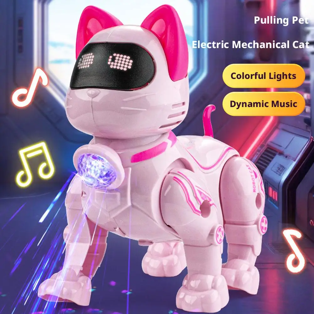 Pink Electric Robot Dog Toy with Leash, LED Light & Music, Requires 3 AA Batteries (Not Included) Interactive Pet for Girls Gift