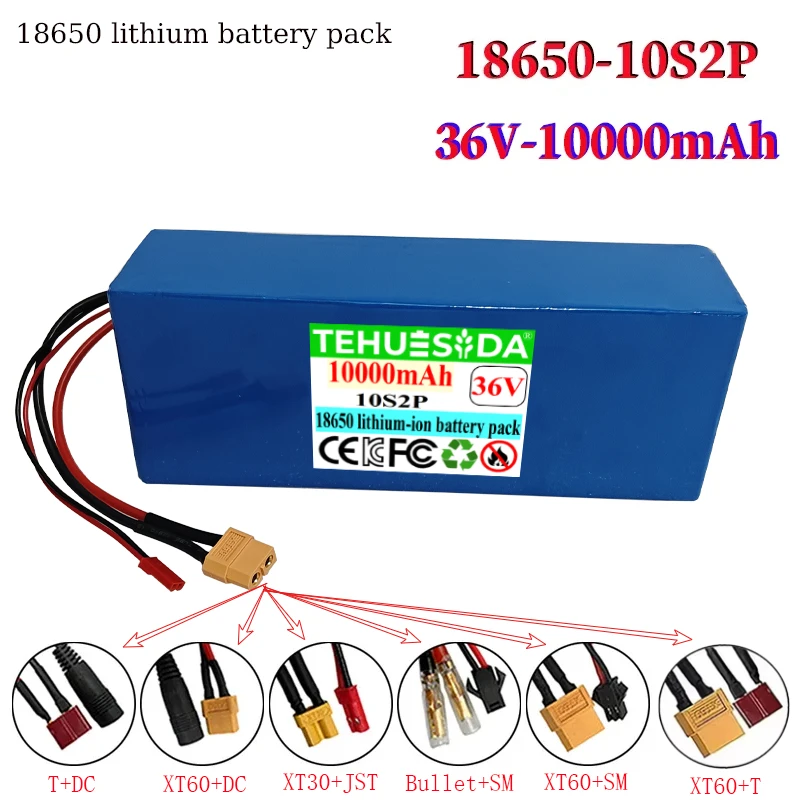 36V 10Ah 10S2P Li-ion Battery for 500W Electric Scooter 18650 Rechargeable Battery Pack, E-Scooter Replacement Battery